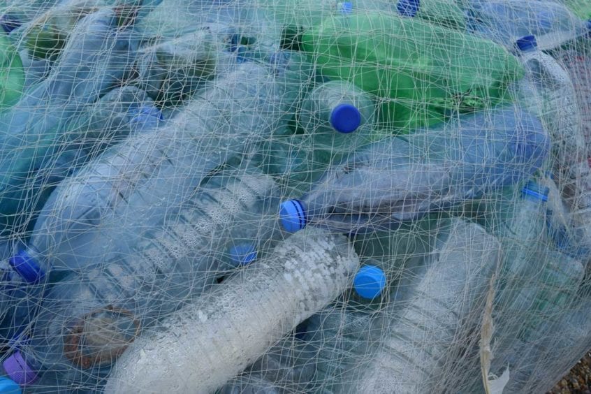 Bottles in a net